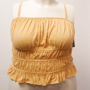 Torrid Festi Plus 2X Yellow Cotton Knit Cami Crop Top W Elastic Smocking NWT